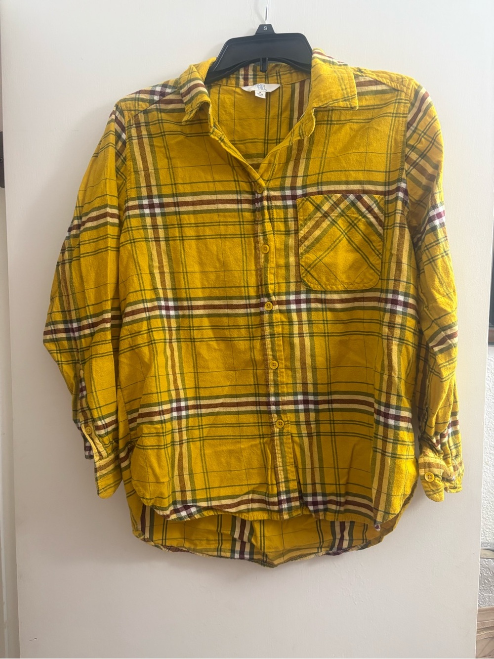 Time and Tru Yellow Plaid Button-Down Shirt